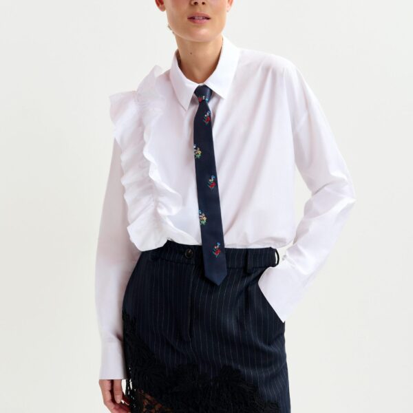 Essentiel Antwerp White cotton shirt with ruffle detail - Essentiel Antwerp Shirts - Colorful Belgian Design - Shop at Coveti