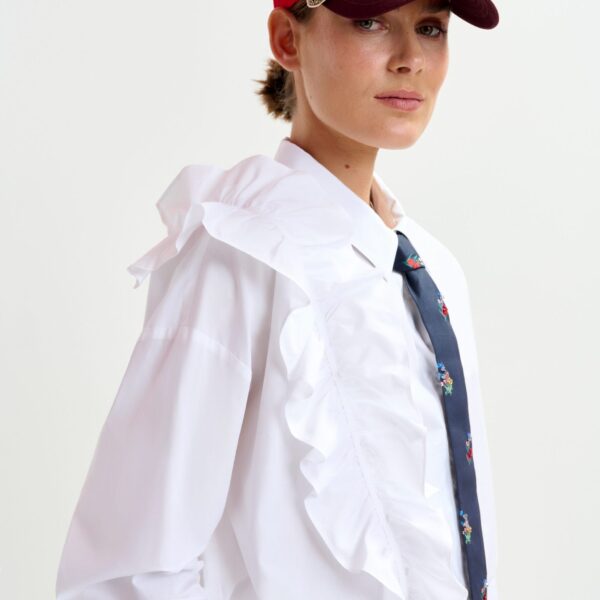 Essentiel Antwerp White cotton shirt with ruffle detail - Essentiel Antwerp Shirts - Colorful Belgian Design - Shop at Coveti