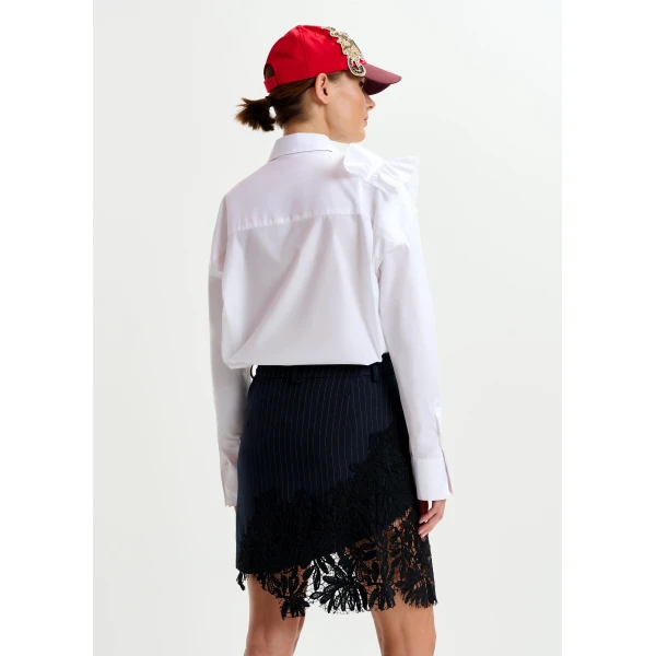 Essentiel Antwerp White cotton shirt with ruffle detail, view 4