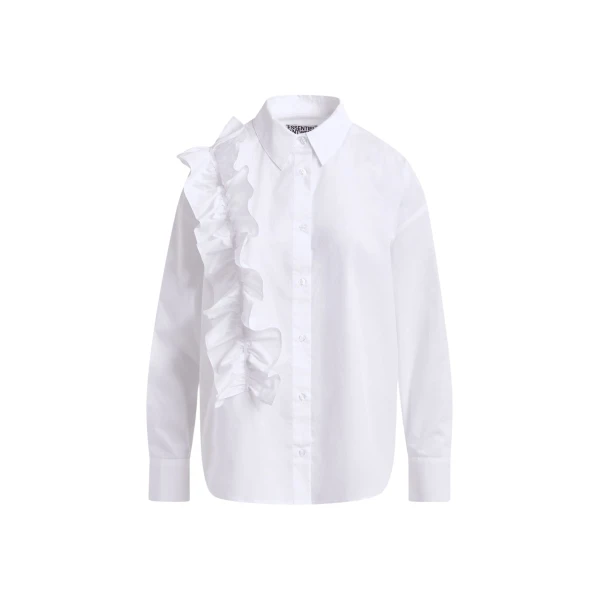 Essentiel Antwerp White cotton shirt with ruffle detail - Essentiel Antwerp Shirts - Colorful Belgian Design - Shop at Coveti