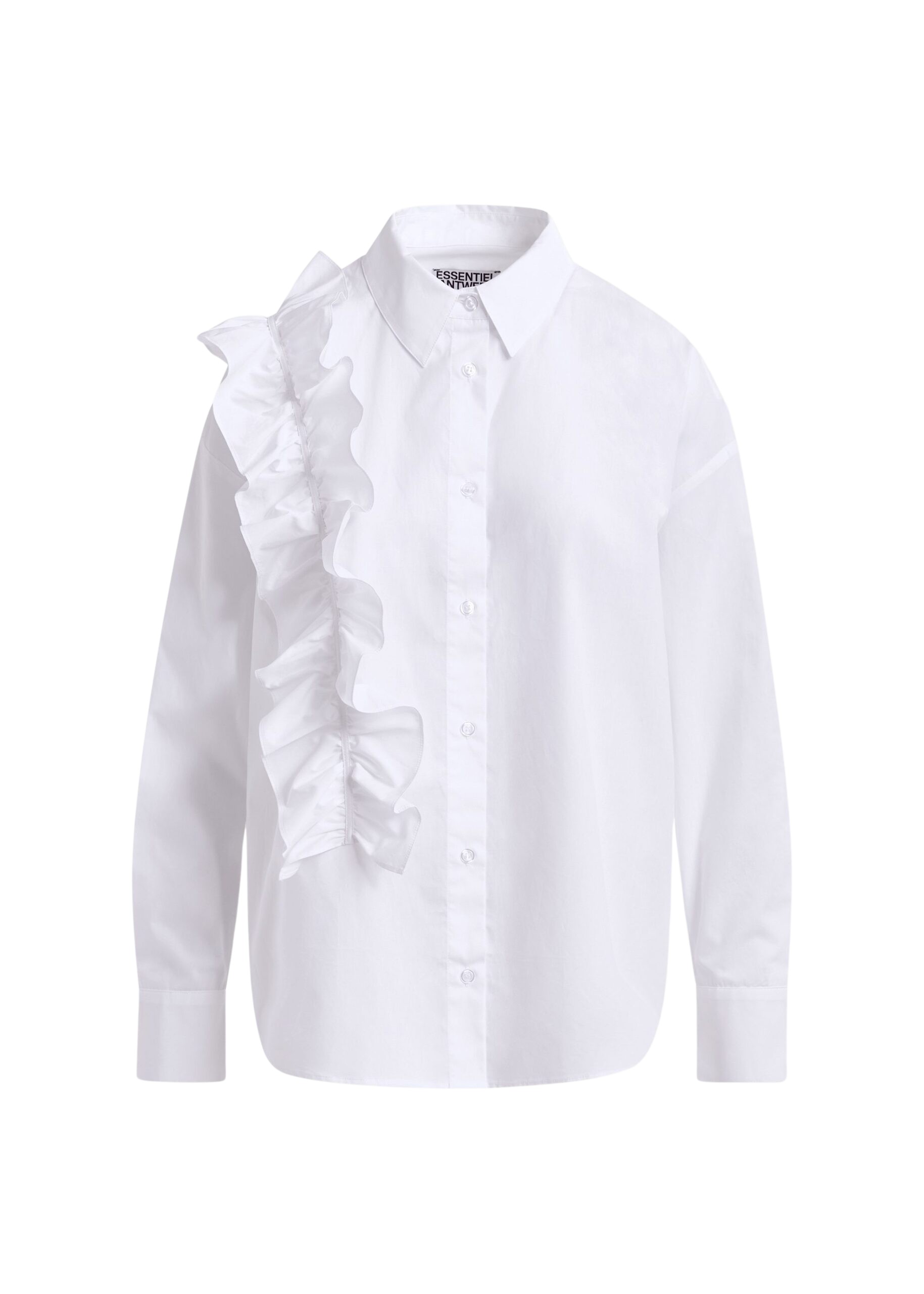 Essentiel Antwerp White cotton shirt with ruffle detail - Essentiel Antwerp Shirts - Colorful Belgian Design - Shop at Coveti