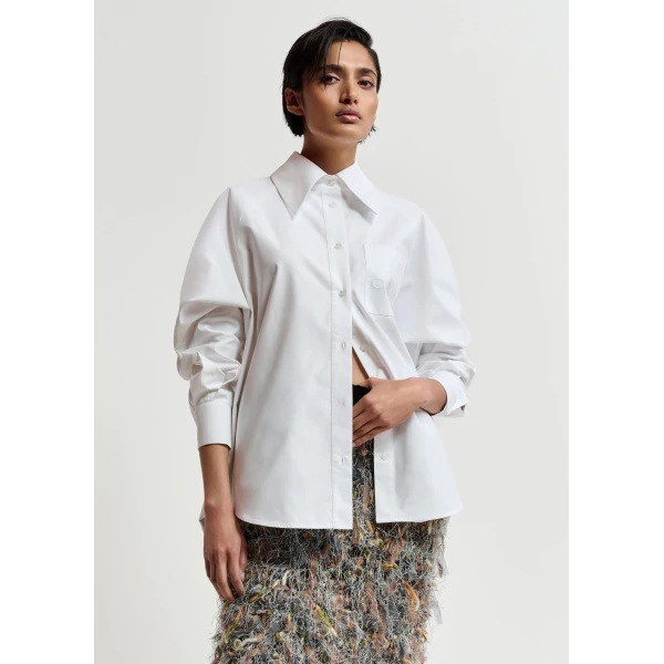 Essentiel Antwerp White oversized cotton shirt with draped back detail, view 3