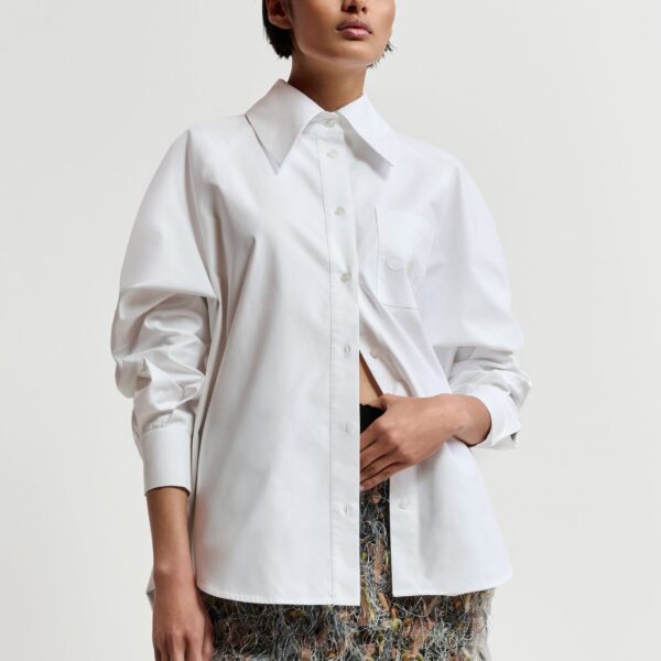Essentiel Antwerp White oversized cotton shirt with draped back detail - Essentiel Antwerp Shirts - Colorful Belgian Design - Shop at Coveti