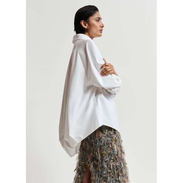Essentiel Antwerp White oversized cotton shirt with draped back detail, view 4
