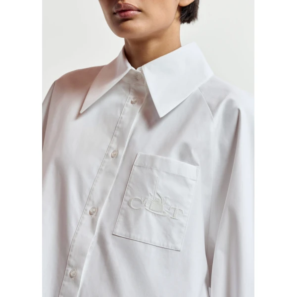 Essentiel Antwerp White oversized cotton shirt with draped back detail, view 5