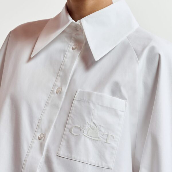 Essentiel Antwerp White oversized cotton shirt with draped back detail - Essentiel Antwerp Shirts - Colorful Belgian Design - Shop at Coveti