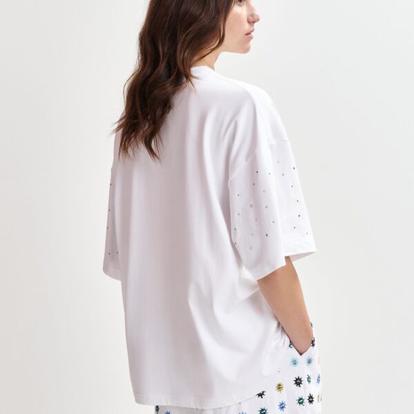 Essentiel Antwerp White oversized organic cotton T-shirt with sequin details - Essentiel Antwerp Shirts - Colorful Belgian Design - Shop at Coveti