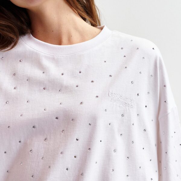 Essentiel Antwerp White oversized organic cotton T-shirt with sequin details - Essentiel Antwerp Shirts - Colorful Belgian Design - Shop at Coveti