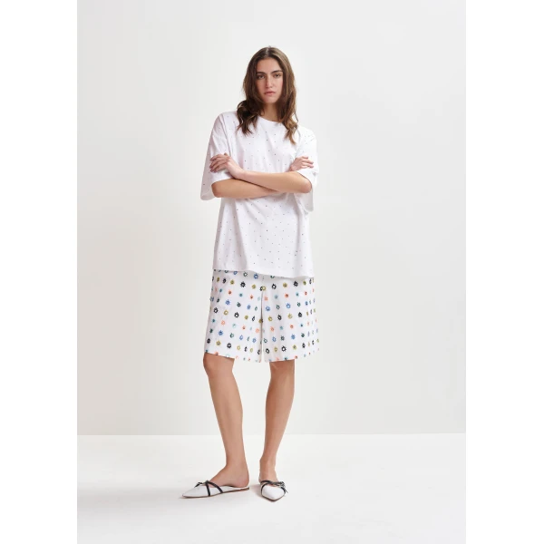 Essentiel Antwerp White oversized organic cotton T-shirt with sequin details Top, view 5
