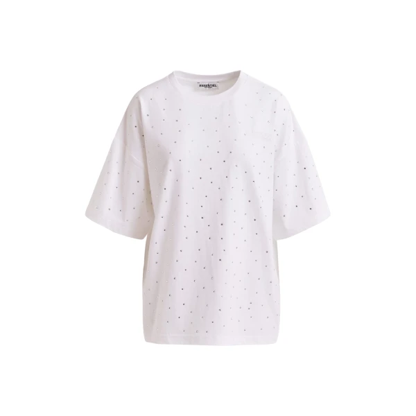 Essentiel Antwerp White oversized organic cotton T-shirt with sequin details - Essentiel Antwerp Shirts - Colorful Belgian Design - Shop at Coveti