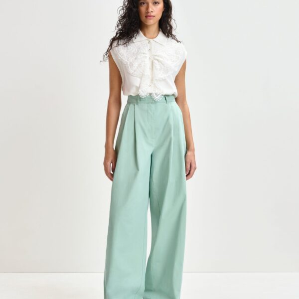 Essentiel Antwerp White sleeveless polo with lace details and pearl buttons - Essentiel Antwerp Tops - Colorful Belgian Design - Shop at Coveti
