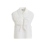 Essentiel Antwerp White sleeveless polo with lace details and pearl buttons - Essentiel Antwerp Tops - Colorful Belgian Design - Shop at Coveti