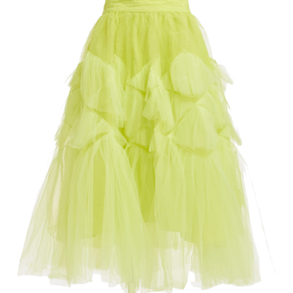Essentiel Antwerp Yellow asymmetrical tiered tulle midi skirt - Essentiel Antwerp Skirts - Colorful Belgian Design - Shop at Coveti