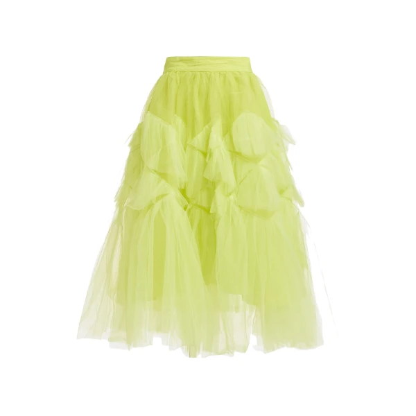 Essentiel Antwerp Yellow asymmetrical tiered tulle midi skirt - Essentiel Antwerp Skirts - Colorful Belgian Design - Shop at Coveti