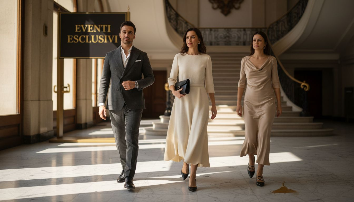 Adulti eleganti che fanno il loro ingresso alla location dell’evento