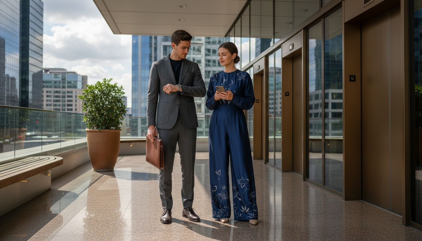 Models in upscale urban fashion environment