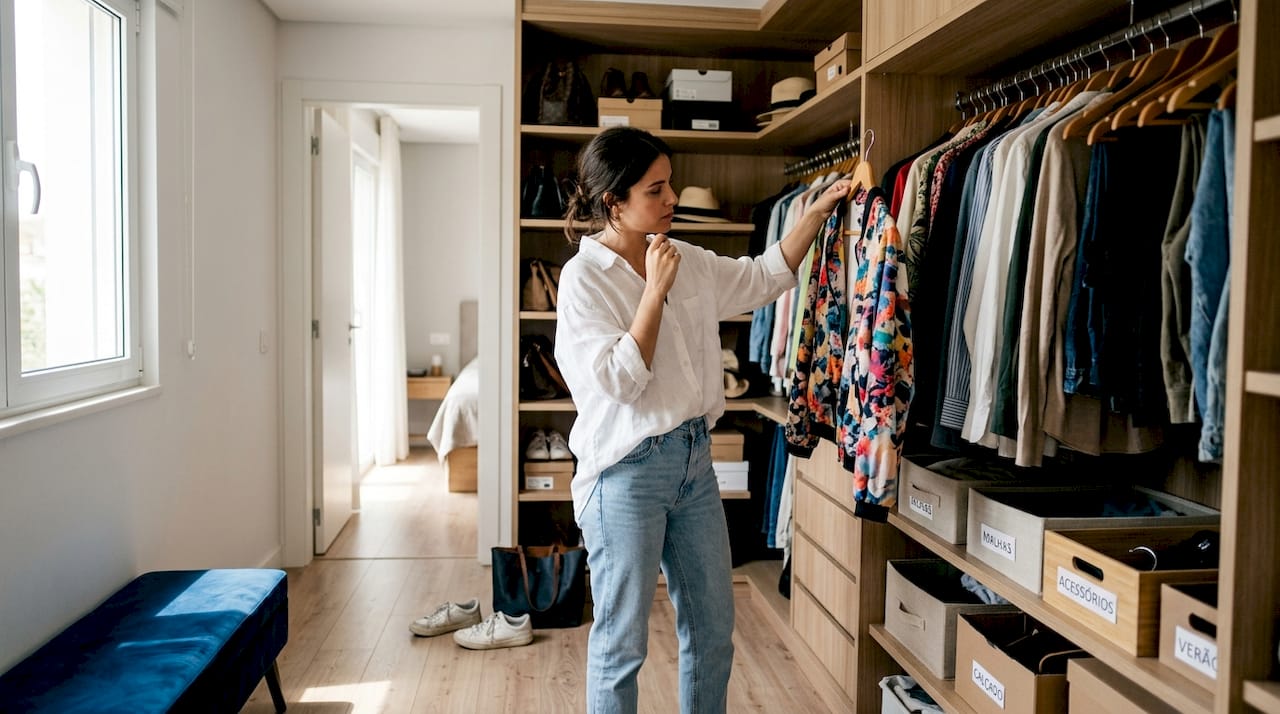 Especialista em moda dá nova vida a um closet amplo e cheio de estilo