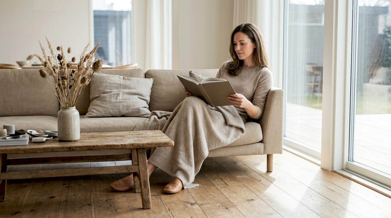 Woman enjoying quiet luxury living room