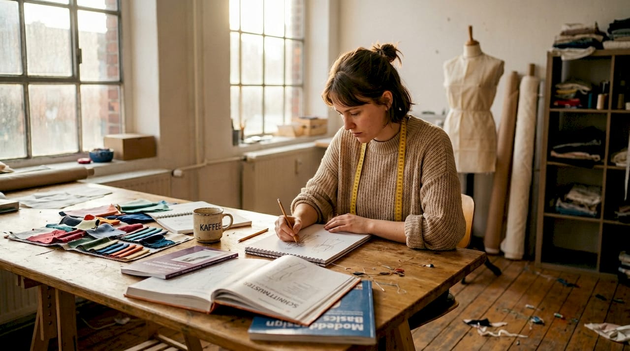 Inmitten des geschäftigen Treibens seines Ateliers vertieft sich der Designer ins Skizzieren neuer Entwürfe.