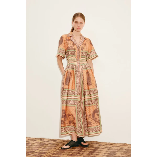 Alemais Alberta Smocked Shirtdress  Sustainable Dresses with Alemais print - Coveti Australian Designer