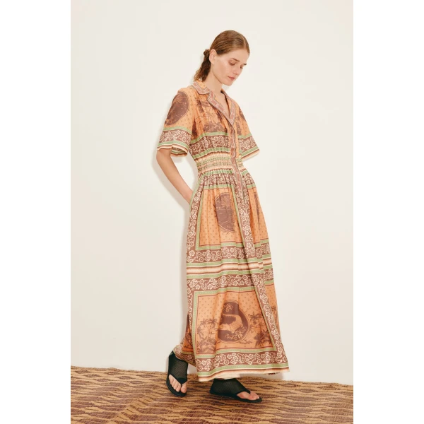 Alemais Alberta Smocked Shirtdress  Sustainable Dresses with Alemais print - Coveti Australian Designer