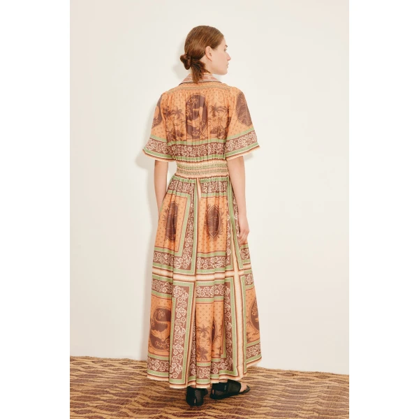 Alemais Alberta Smocked Shirtdress  Sustainable Dresses with Alemais print - Coveti Australian Designer
