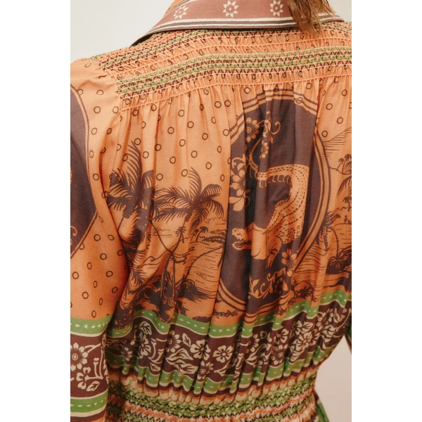 Alemais Alberta Smocked Shirtdress  Sustainable Dresses with Alemais print - Coveti Australian Designer