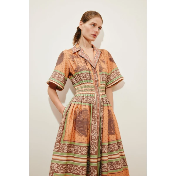 Alemais Alberta Smocked Shirtdress  Sustainable Dresses with Alemais print - Coveti Australian Designer