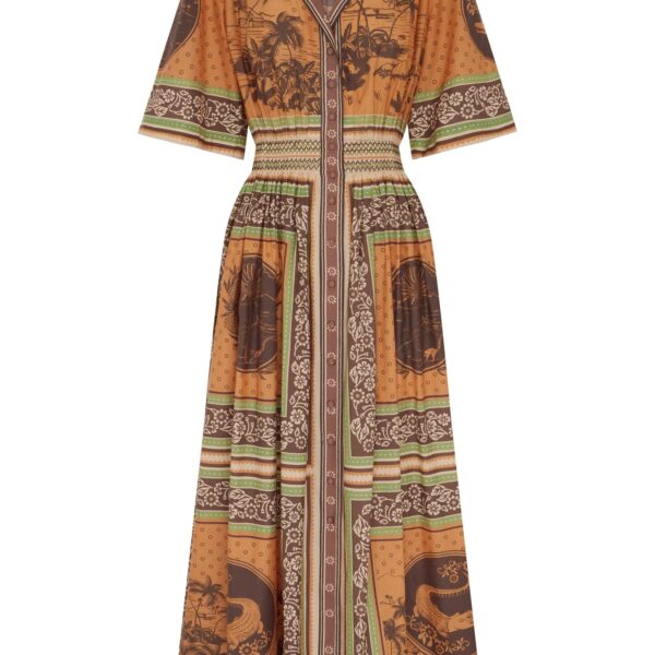 Alemais Alberta Smocked Shirtdress  Sustainable Dresses with Alemais print - Coveti Australian Designer