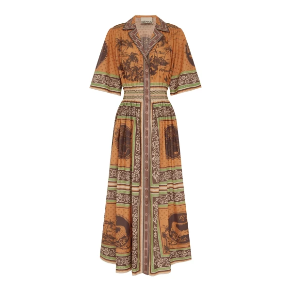 Alemais Alberta Smocked Shirtdress  Sustainable Dresses with Alemais print - Coveti Australian Designer