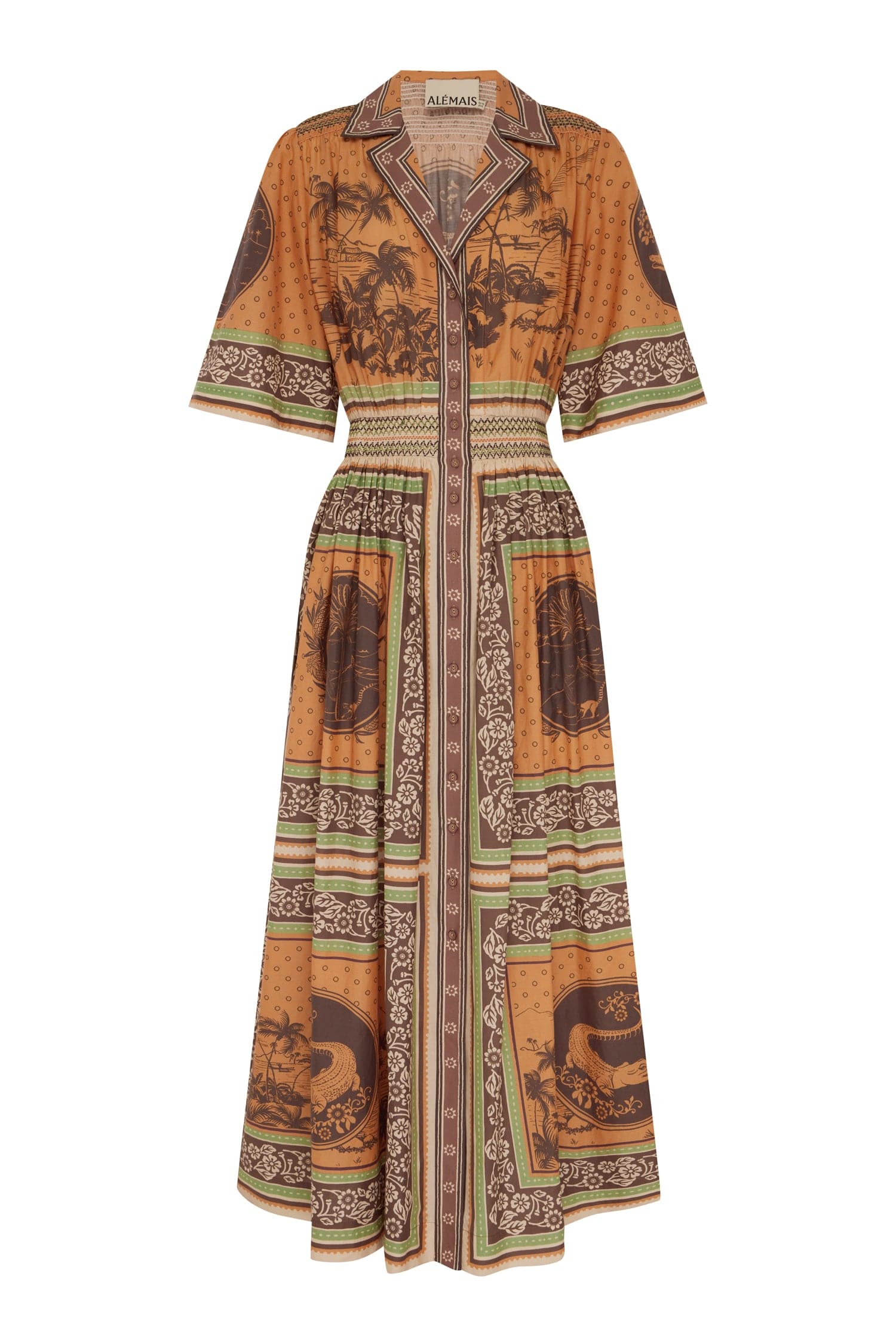 Alemais Alberta Smocked Shirtdress Dress