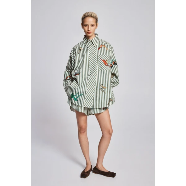 Alemais Bisou Embroidered Long Sleeve Shirt  Sustainable Tops with Alemais print - Coveti Australian Designer