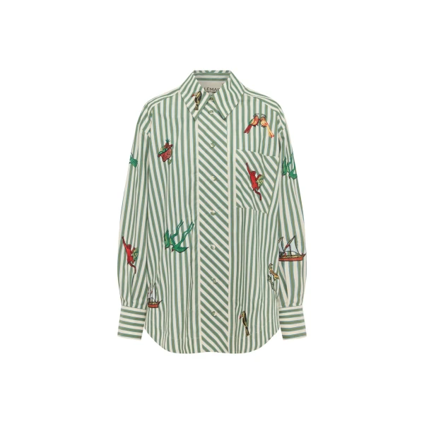 Alemais Bisou Embroidered Long Sleeve Shirt  Sustainable Tops with Alemais print - Coveti Australian Designer