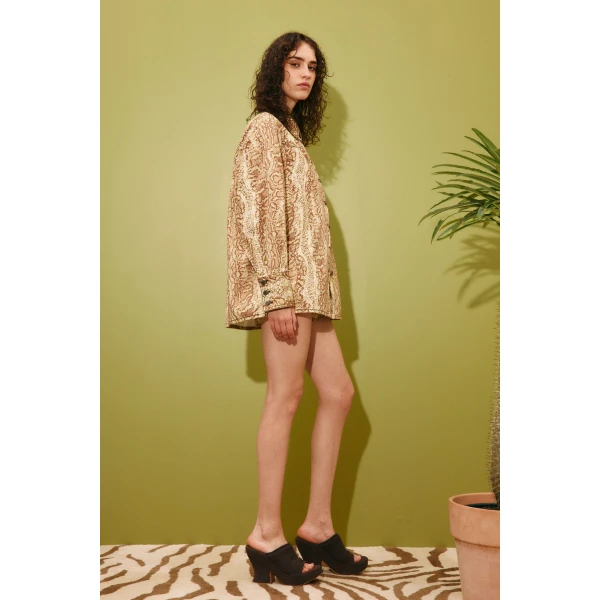 Alemais Boa Denim Jacket  Sustainable Jackets with Alemais print - Coveti Australian Designer