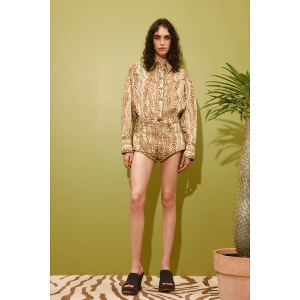 Alemais Boa Denim Micro Short  Sustainable Shorts with Alemais print - Coveti Australian Designer