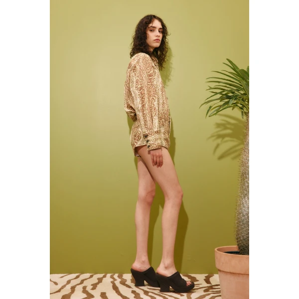 Alemais Boa Denim Micro Short  Sustainable Shorts with Alemais print - Coveti Australian Designer