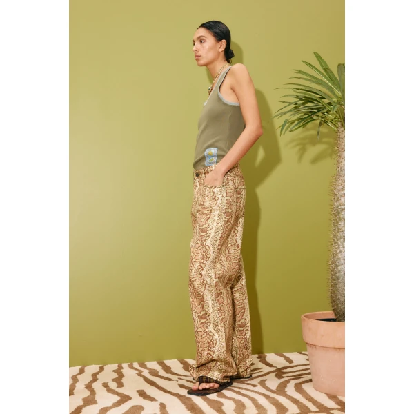 Alemais Boa Denim Mid Rise Jean  Sustainable Pants with Alemais print - Coveti Australian Designer