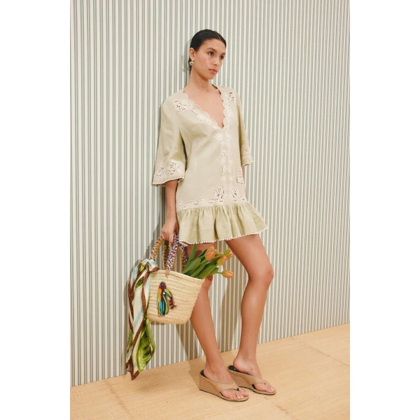Alemais Louie Embroidered Mini Dress  Sustainable Dresses with Alemais print - Coveti Australian Designer