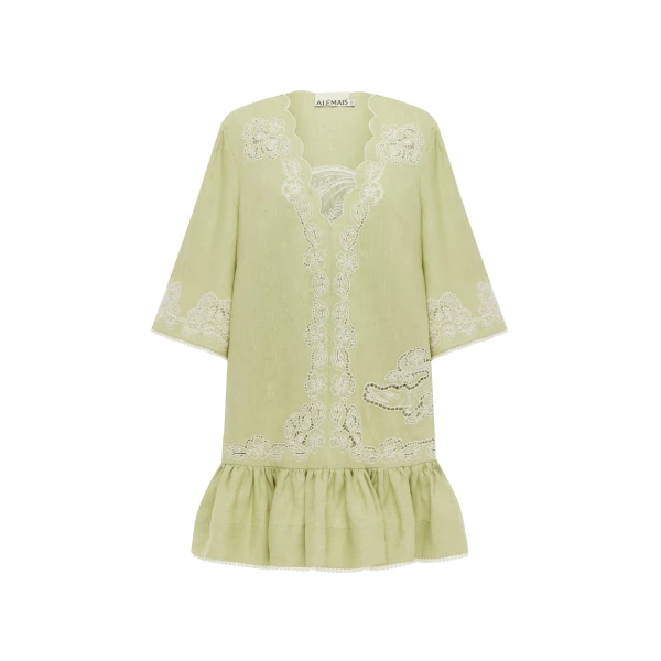 Alemais Louie Embroidered Mini Dress  Sustainable Dresses with Alemais print - Coveti Australian Designer