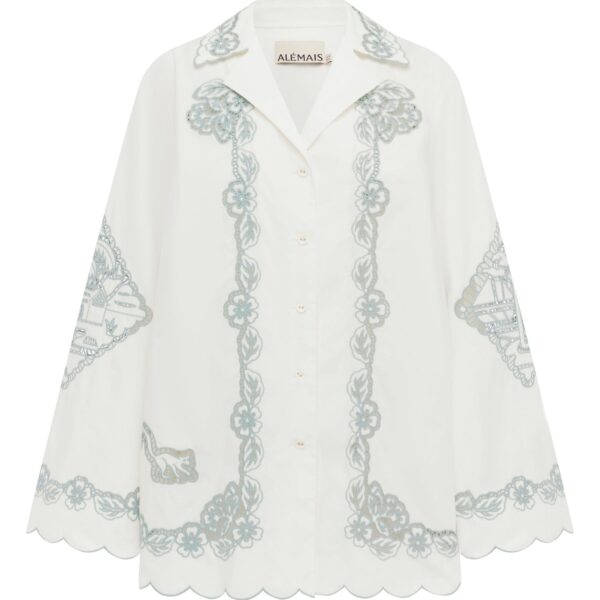 Alemais Louie Embroidered Shirt  Sustainable Tops with Alemais print - Coveti Australian Designer