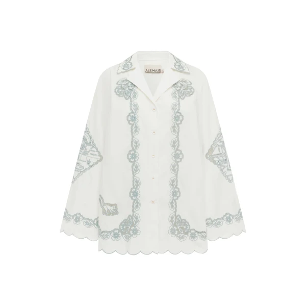 Alemais Louie Embroidered Shirt  Sustainable Tops with Alemais print - Coveti Australian Designer