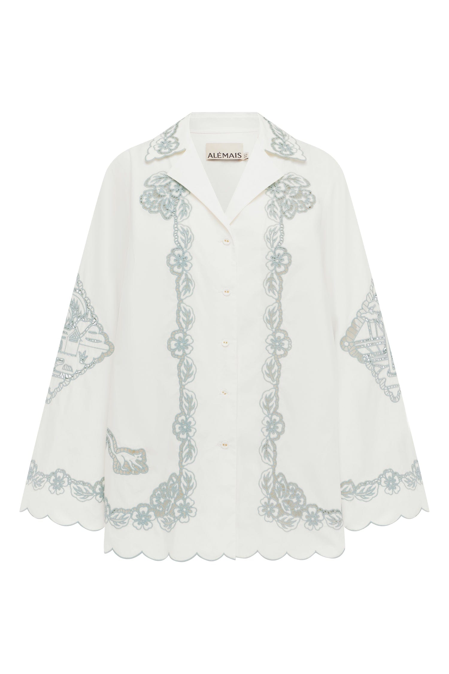 Alemais Louie Embroidered Shirt  Sustainable Tops with Alemais print - Coveti Australian Designer