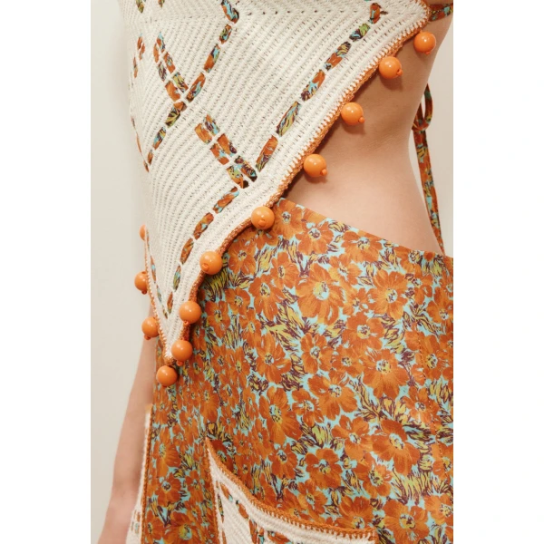 Alemais Marva Crochet Halter Midi Dress  Sustainable Dresses with Alemais print - Coveti Australian Designer