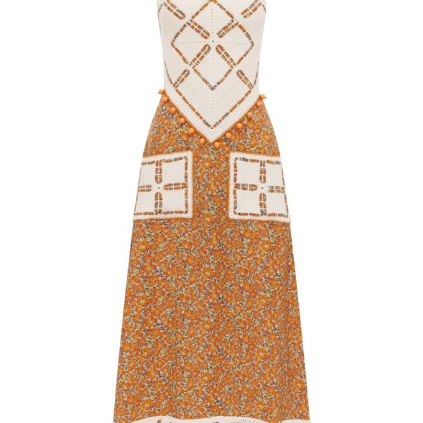 Alemais Marva Crochet Halter Midi Dress  Sustainable Dresses with Alemais print - Coveti Australian Designer