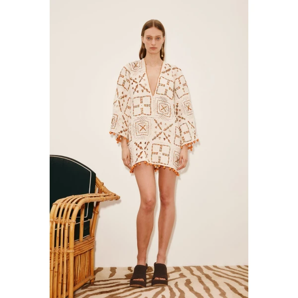 Alemais Marva Crochet Mini Dress  Sustainable Dresses with Alemais print - Coveti Australian Designer