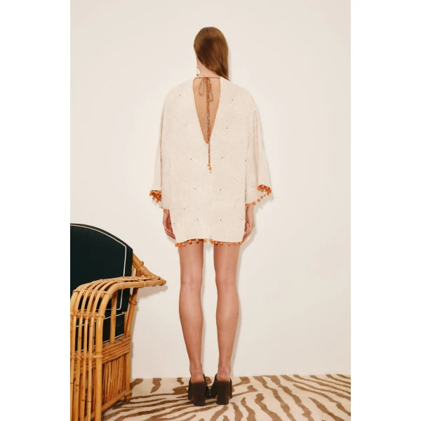 Alemais Marva Crochet Mini Dress  Sustainable Dresses with Alemais print - Coveti Australian Designer