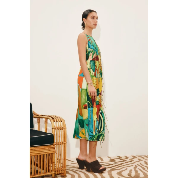 Alemais Mokshini Beaded Fringe Midi Dress  Sustainable Dresses with Alemais print - Coveti Australian Designer