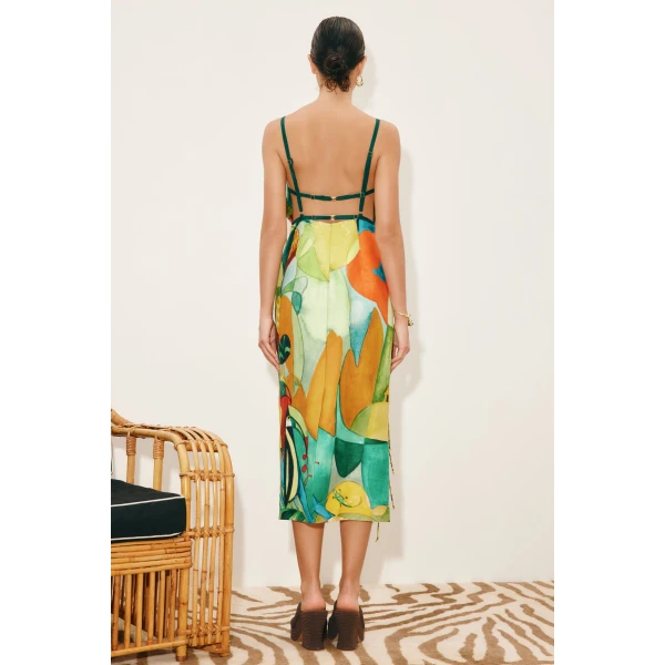 Alemais Mokshini Beaded Fringe Midi Dress  Sustainable Dresses with Alemais print - Coveti Australian Designer