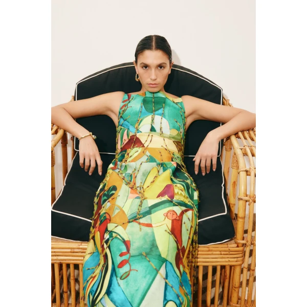 Alemais Mokshini Beaded Fringe Midi Dress  Sustainable Dresses with Alemais print - Coveti Australian Designer