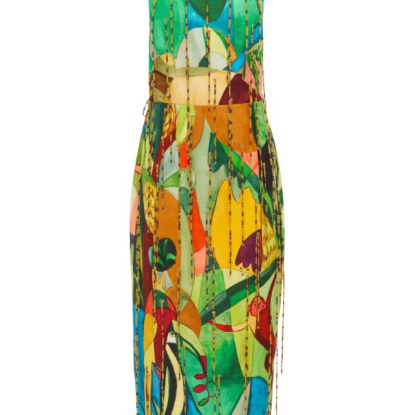 Alemais Mokshini Beaded Fringe Midi Dress  Sustainable Dresses with Alemais print - Coveti Australian Designer